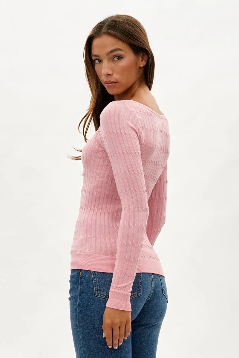 International INC Company Ribbed Scoop Neck Long Sleeve Top - Pink sold by Fairweather product image thumbnail 3