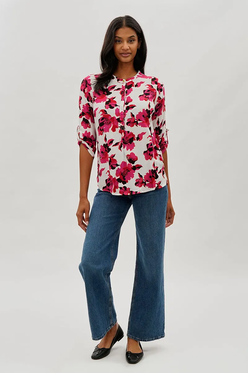 International INC Company Floral Roll Up Sleeve Blouse - White sold by Fairweather product image thumbnail 5