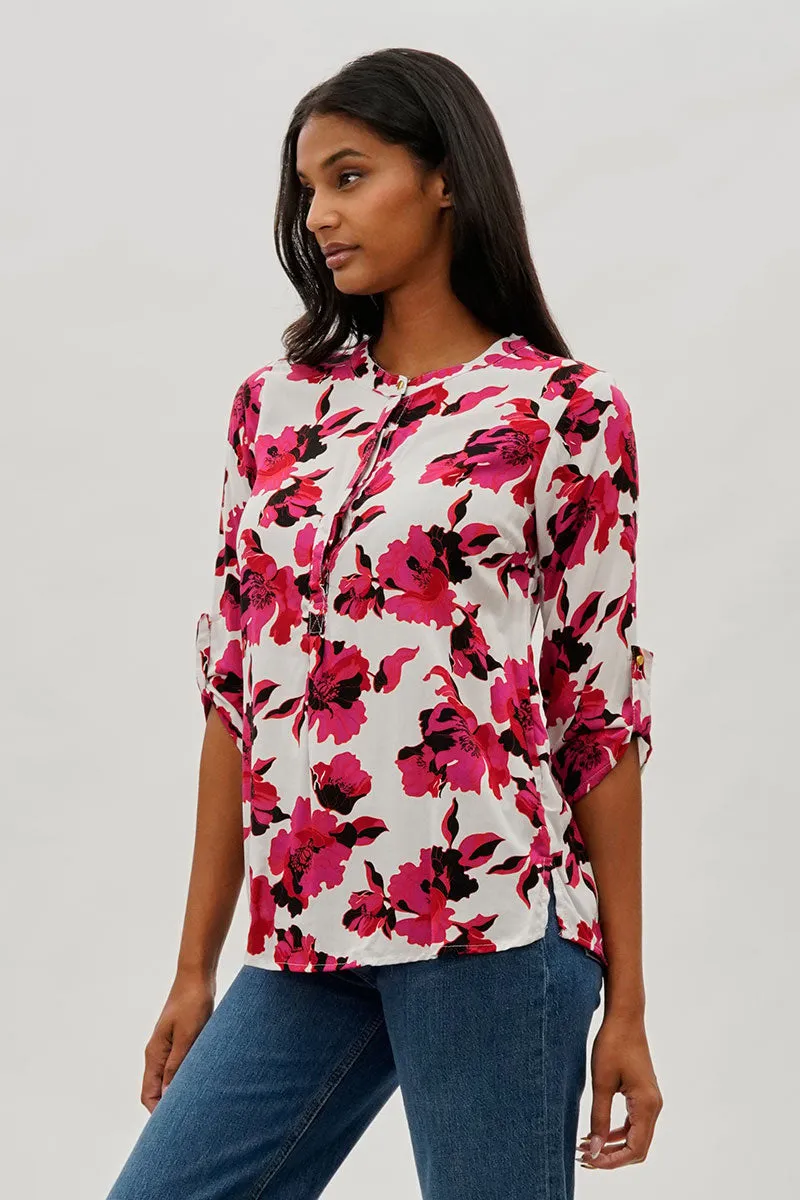 International INC Company Floral Roll Up Sleeve Blouse - White sold by Fairweather product image thumbnail 2