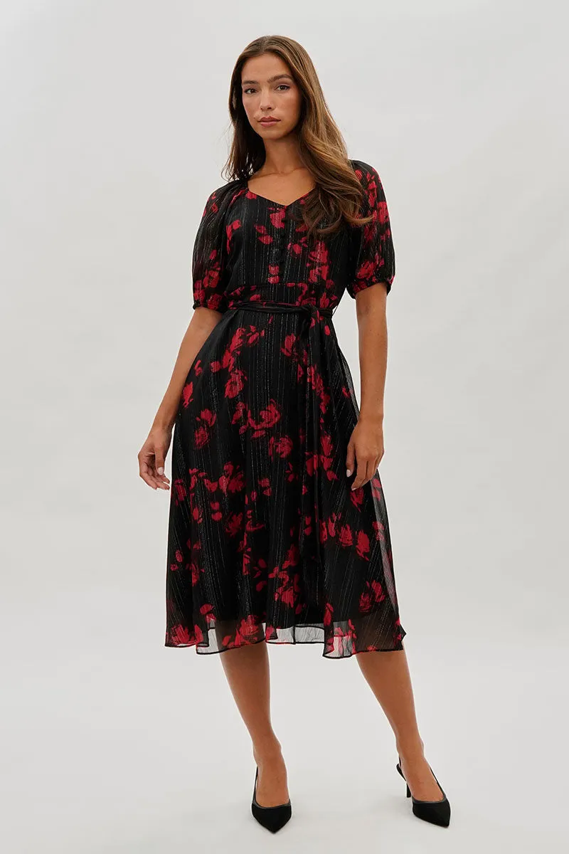 Costa Blanca Floral Puff Sleeve Midi Dress - Black sold by Fairweather product image thumbnail 5