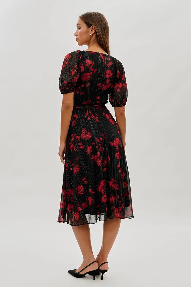 Costa Blanca Floral Puff Sleeve Midi Dress - Black sold by Fairweather product image thumbnail 3