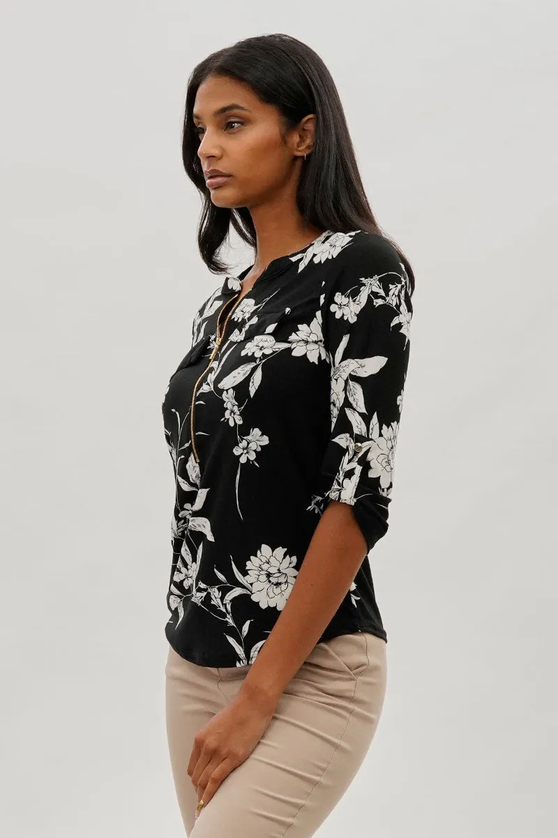 Beechers Brook Floral Half Zip Blouse - Black sold by Fairweather product image thumbnail 2