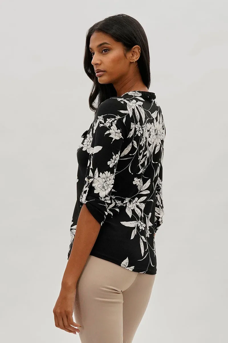 Beechers Brook Floral Half Zip Blouse - Black sold by Fairweather product image thumbnail 3