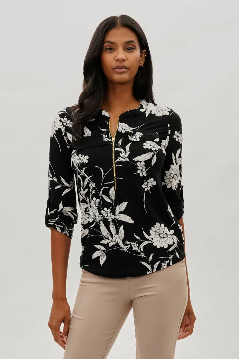Beechers Brook Floral Half Zip Blouse - Black sold by Fairweather