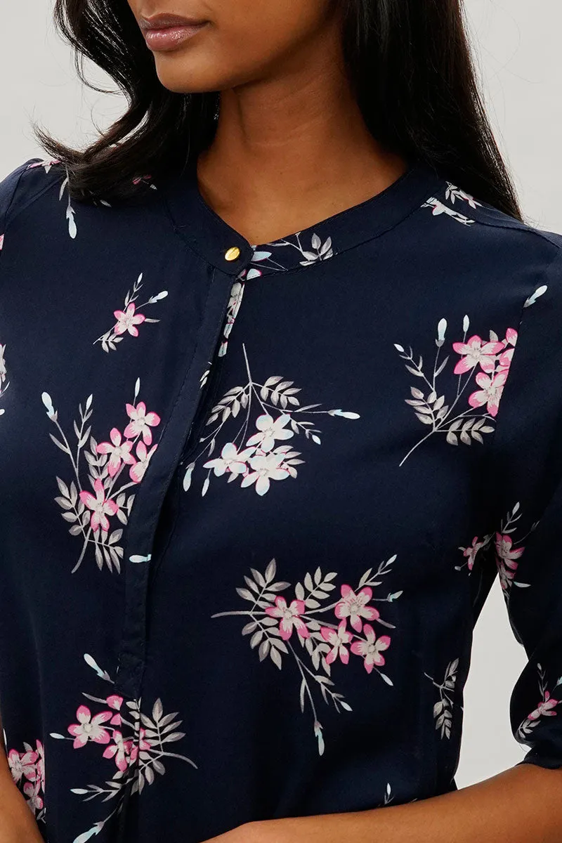 International INC Company Floral Roll Up Sleeve Blouse - Navy sold by Fairweather product image thumbnail 4
