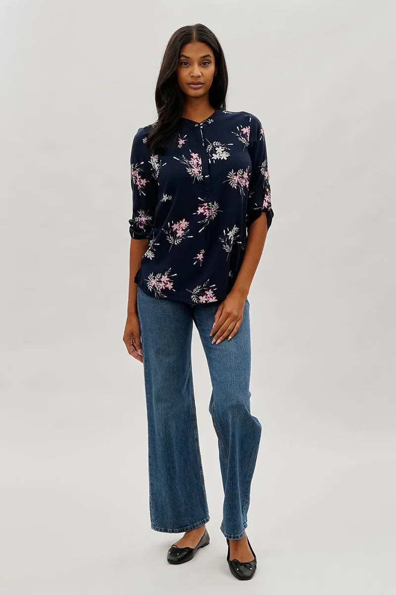 International INC Company Floral Roll Up Sleeve Blouse - Navy sold by Fairweather product image thumbnail 5