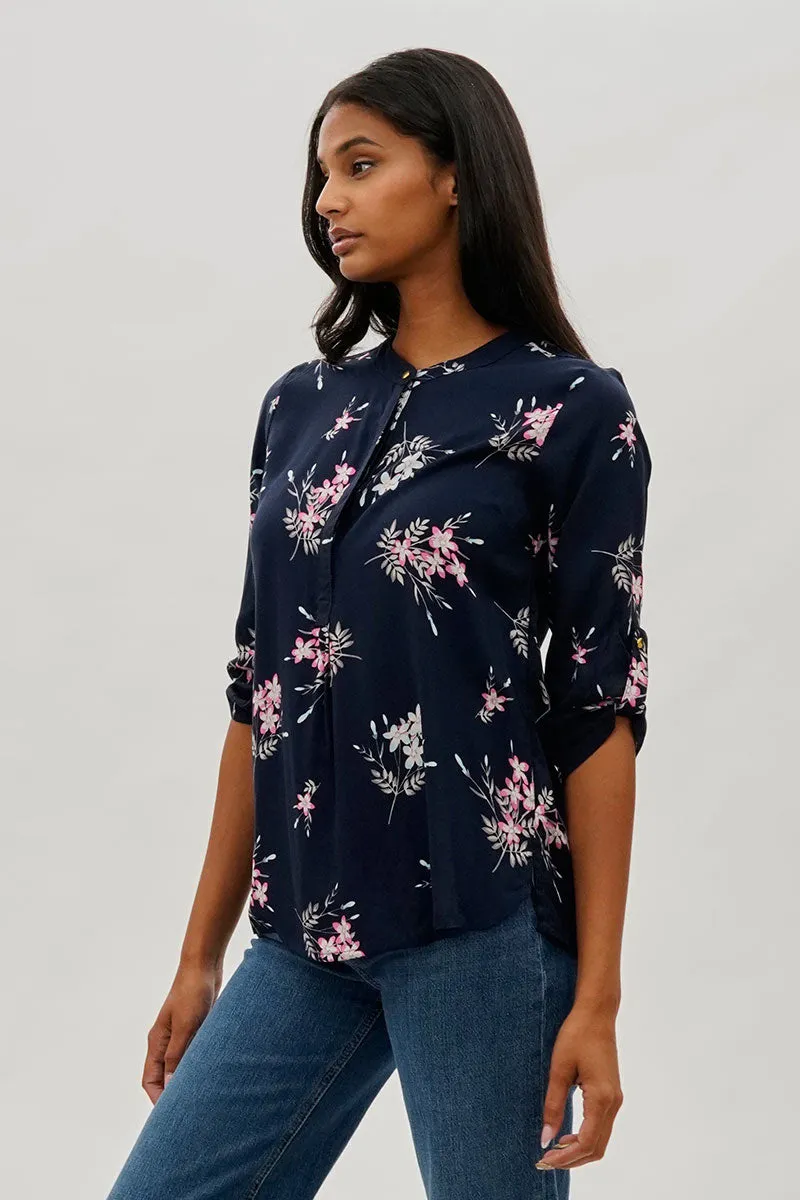 International INC Company Floral Roll Up Sleeve Blouse - Navy sold by Fairweather product image thumbnail 2
