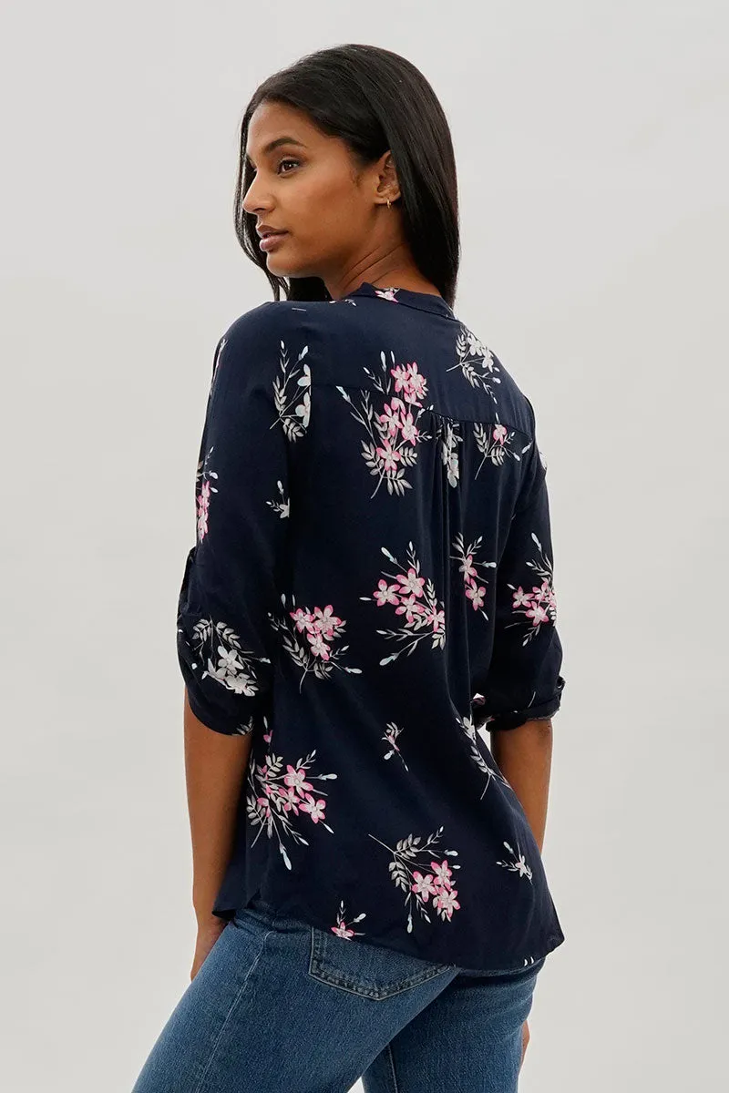 International INC Company Floral Roll Up Sleeve Blouse - Navy sold by Fairweather product image thumbnail 3