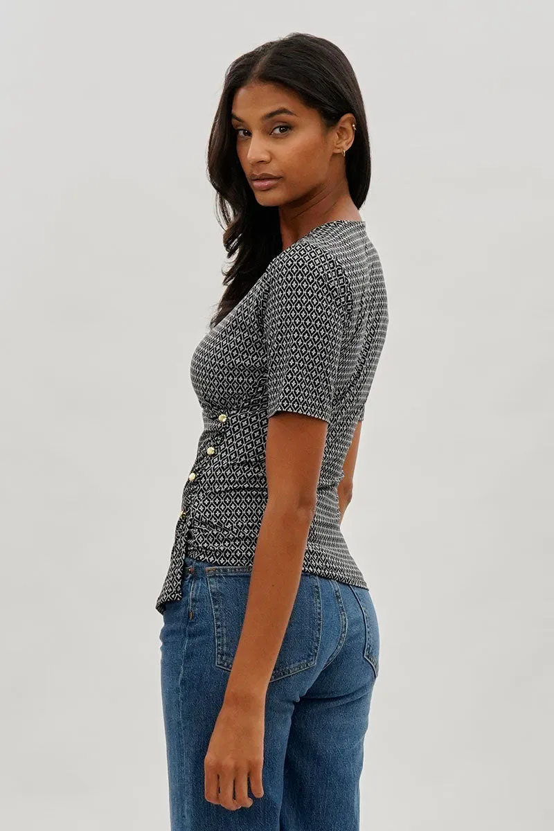 Beechers Brook Patterned Side Button Tee - Black sold by Fairweather product image thumbnail 3