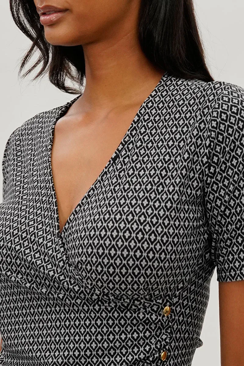 Beechers Brook Patterned Side Button Tee - Black sold by Fairweather product image thumbnail 4