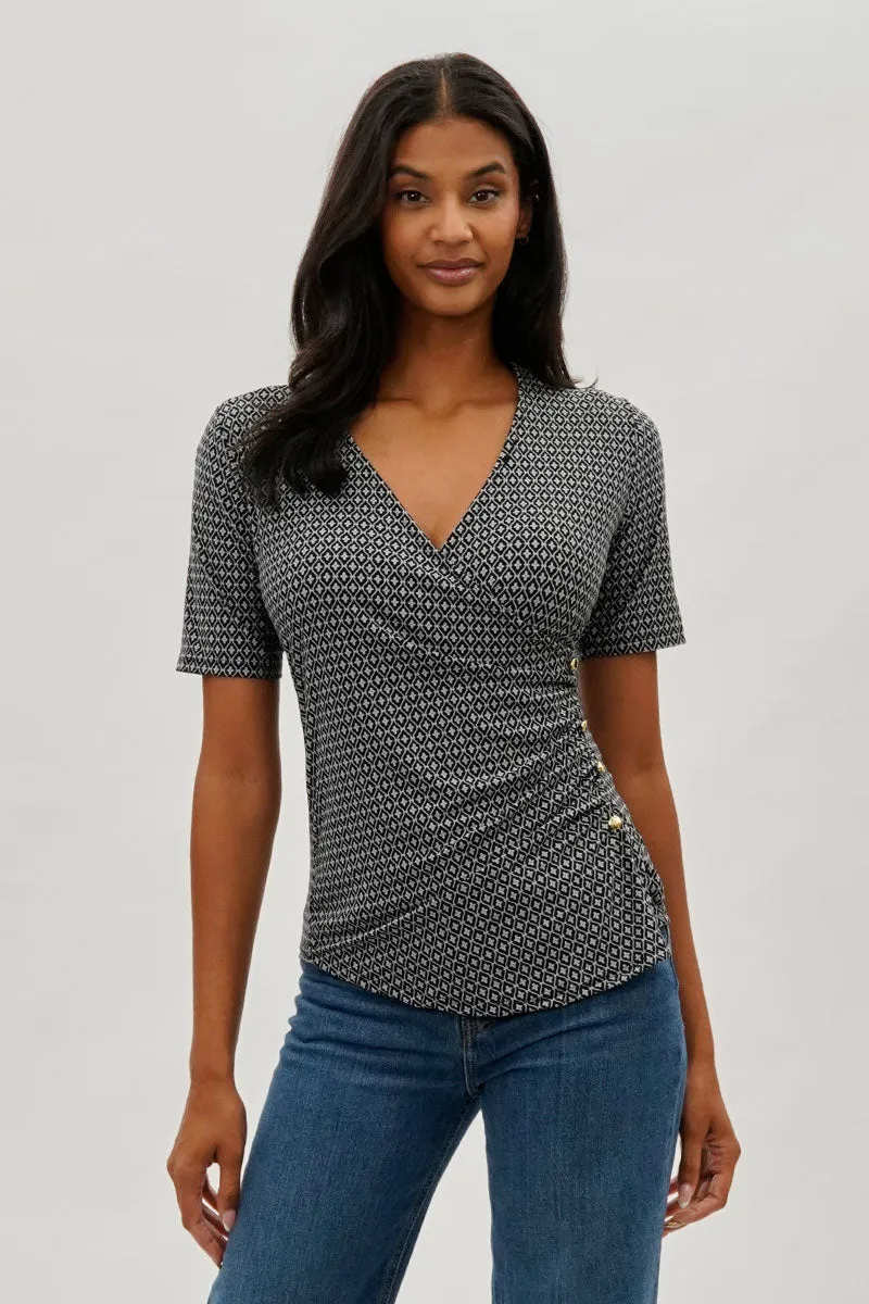 Beechers Brook Patterned Side Button Tee - Black sold by Fairweather