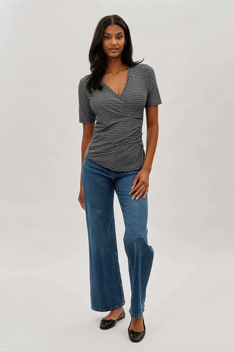 Beechers Brook Patterned Side Button Tee - Black sold by Fairweather product image thumbnail 5