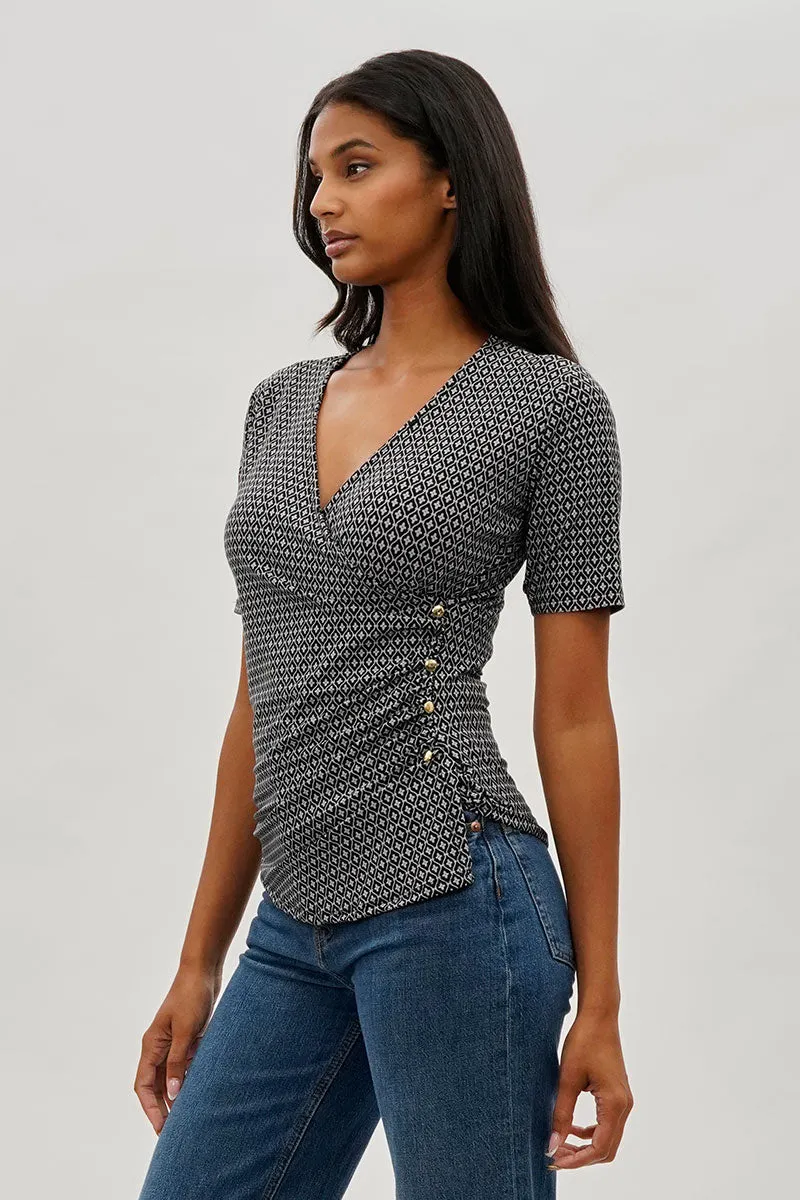 Beechers Brook Patterned Side Button Tee - Black sold by Fairweather product image thumbnail 2