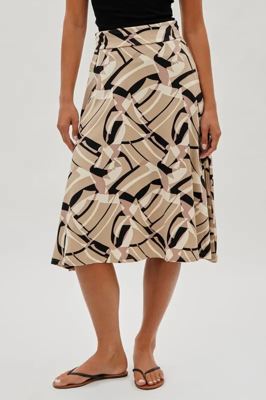 International INC Company Patterned Fold Over Midi Skirt - Beige sold by Fairweather