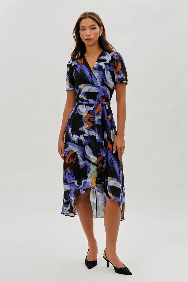 Costa Blanca Patterned Crossover Midi Dress - Black sold by Fairweather product image thumbnail 5