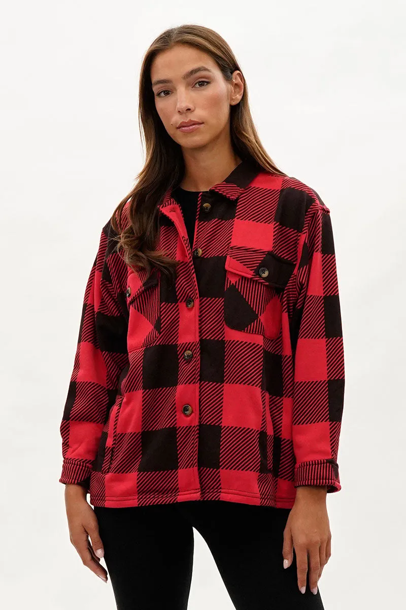 Canada Weather Gear Plaid Button Up Lightweight Jacket - Red sold by Fairweather