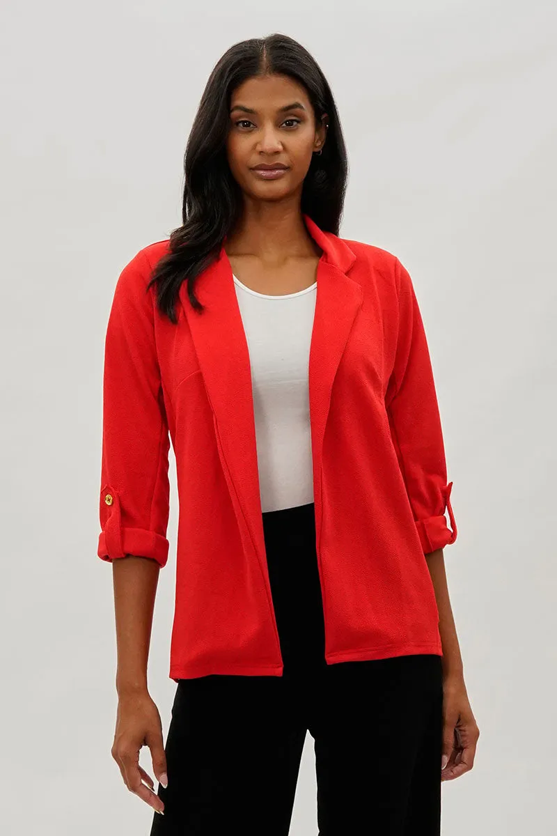 Majora Roll Up Sleeve Open Blazer - Red sold by Fairweather
