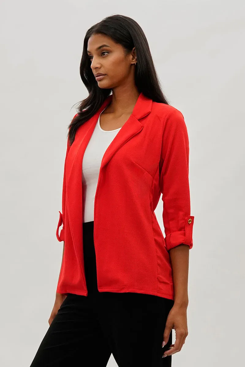Majora Roll Up Sleeve Open Blazer - Red sold by Fairweather product image thumbnail 2