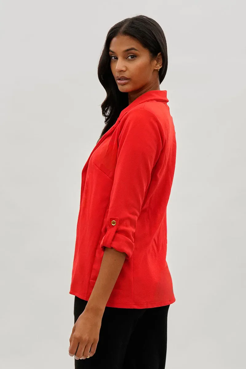 Majora Roll Up Sleeve Open Blazer - Red sold by Fairweather product image thumbnail 3