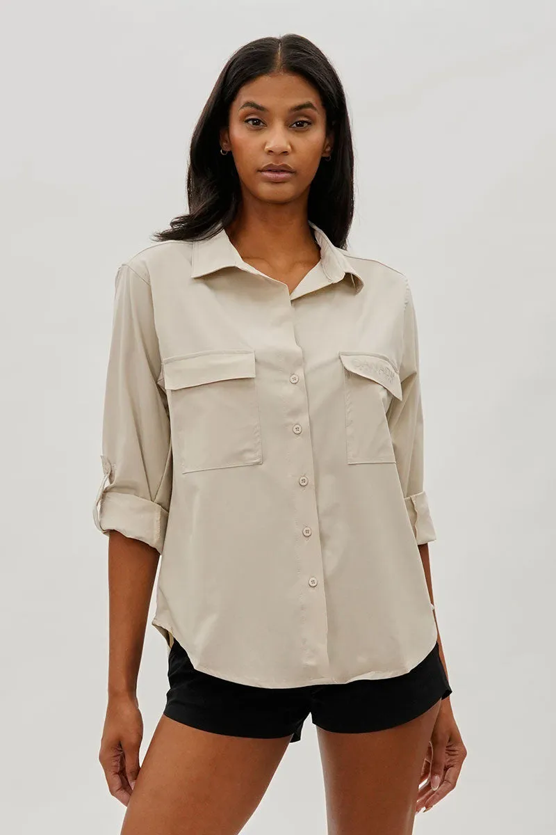 Canada Weather Gear Button Up Ripstop Utility Shirt - Beige sold by Fairweather