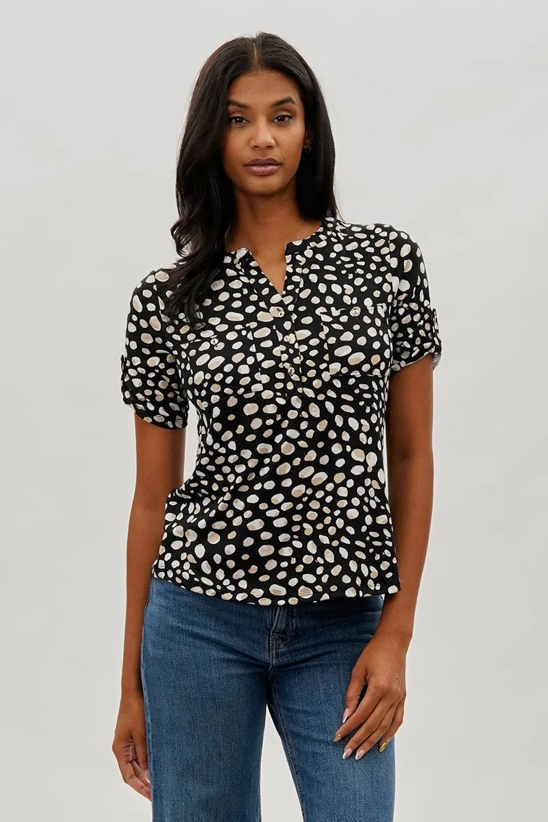International INC Company Patterned Short Sleeve Blouse - Black sold by Fairweather