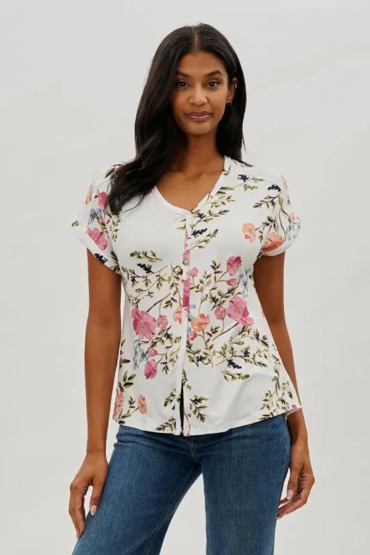 International INC Company Floral Button Up Tee - White sold by Fairweather