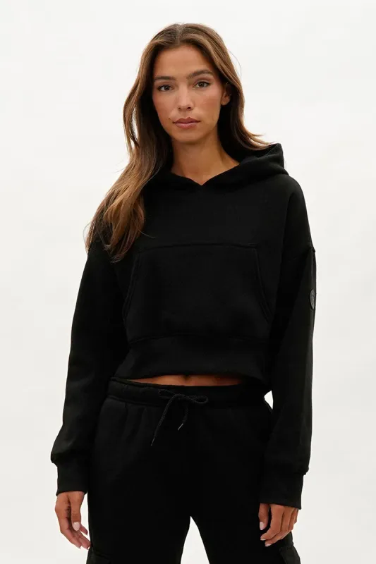 Fahrenheit Cropped Drop Shoulder Hoodie - Black sold by Fairweather