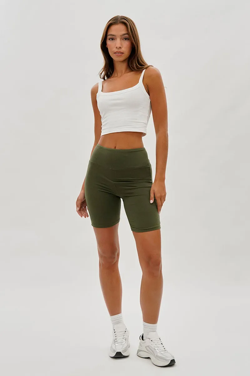 Mikk High-Waisted Biker Shorts - Olive sold by Fairweather product image thumbnail 5