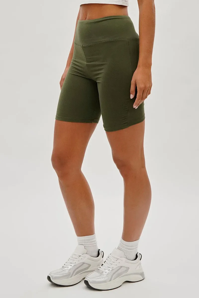 Mikk High-Waisted Biker Shorts - Olive sold by Fairweather product image thumbnail 2