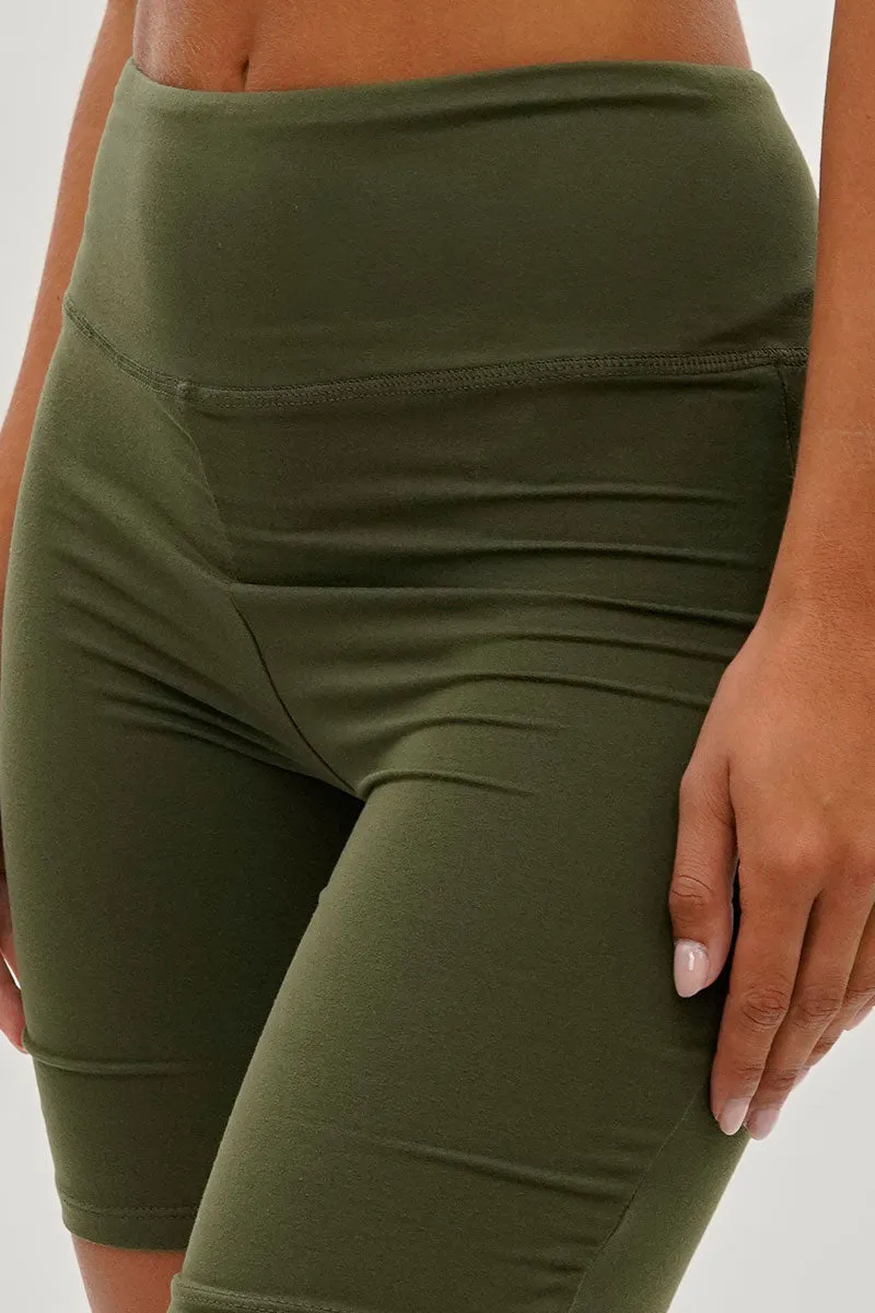 Mikk High-Waisted Biker Shorts - Olive sold by Fairweather product image thumbnail 4