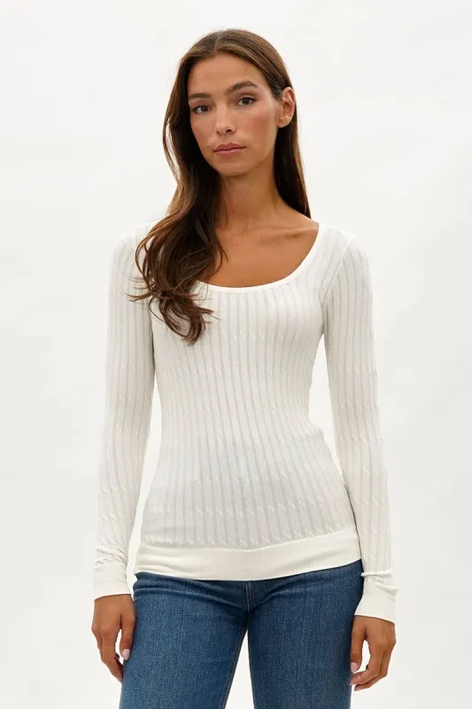 International INC Company Ribbed Scoop Neck Long Sleeve Top - White sold by Fairweather