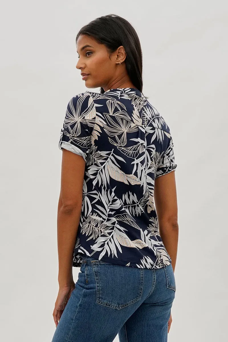International INC Company Floral Short Sleeve Blouse - Navy sold by Fairweather product image thumbnail 3