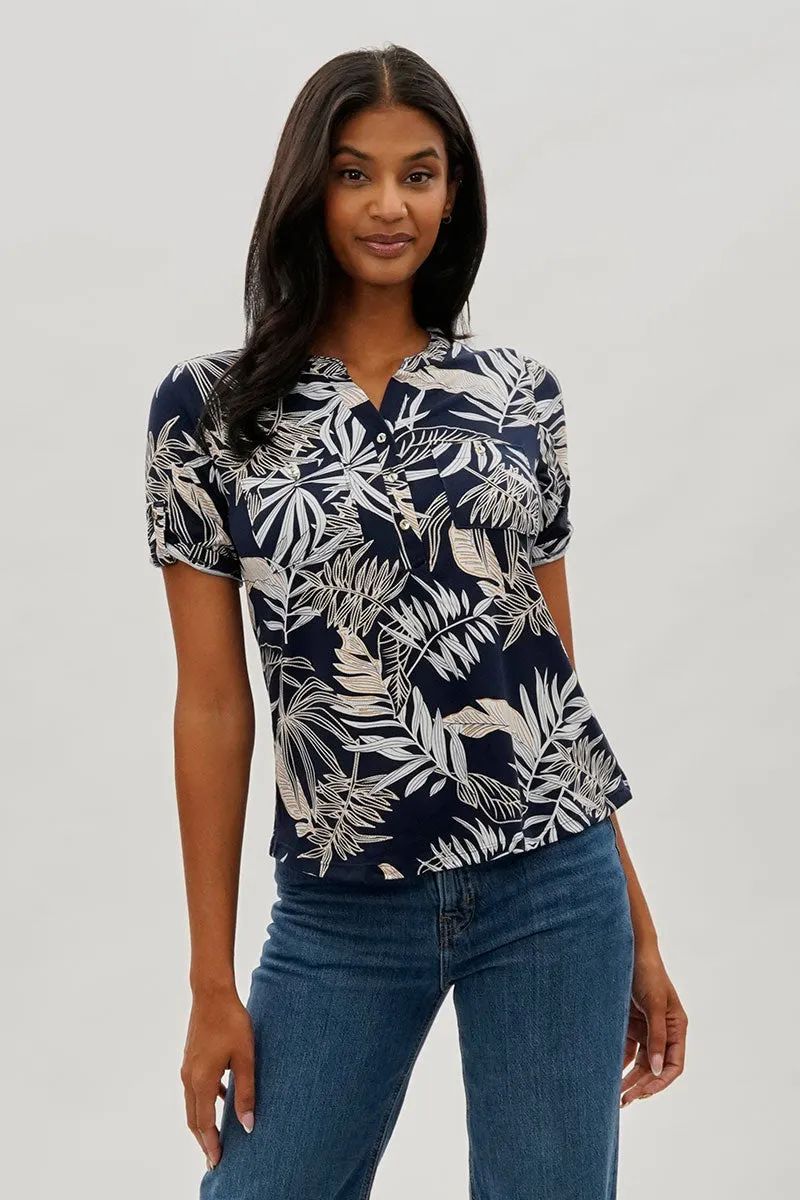 International INC Company Floral Short Sleeve Blouse - Navy sold by Fairweather