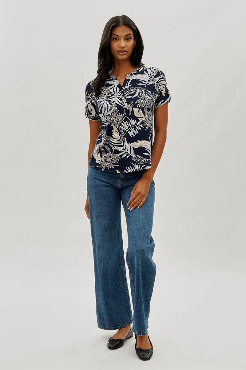 International INC Company Floral Short Sleeve Blouse - Navy sold by Fairweather product image thumbnail 5