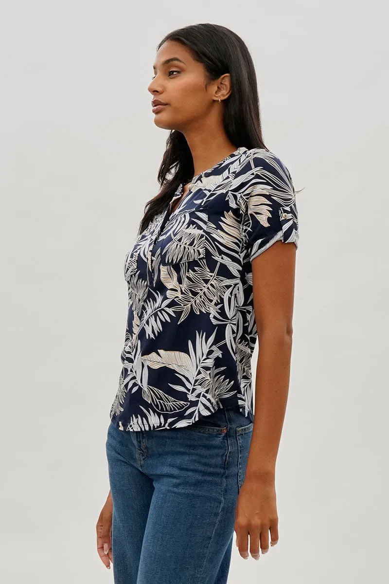 International INC Company Floral Short Sleeve Blouse - Navy sold by Fairweather product image thumbnail 2