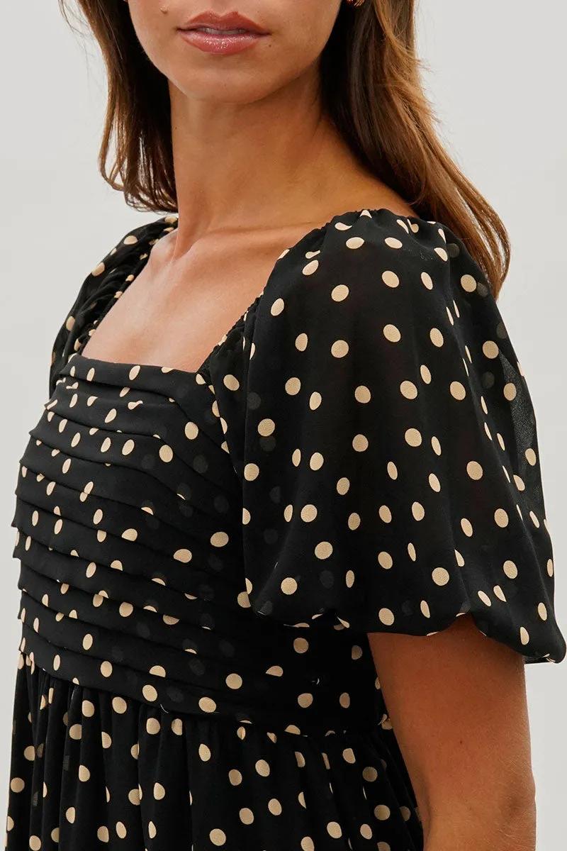 Beechers Brook Dotted Pleated Square Neck Midi Dress - Black sold by Fairweather product image thumbnail 4