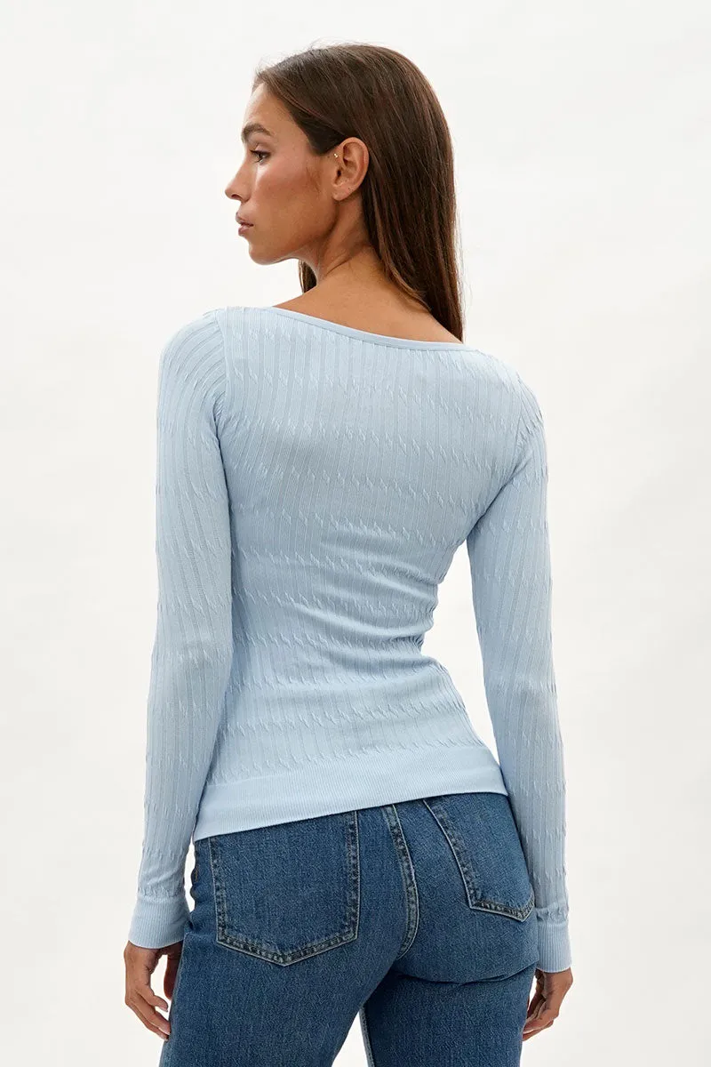 Ribbed Scoop Neck Long Sleeve Top - Blue sold by Fairweather product image thumbnail 3