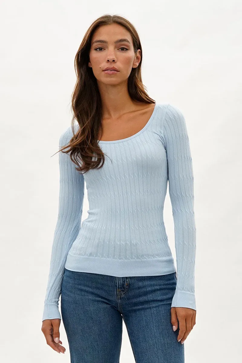 Ribbed Scoop Neck Long Sleeve Top - Blue sold by Fairweather