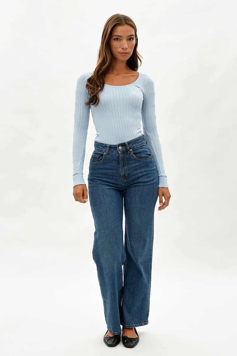 Ribbed Scoop Neck Long Sleeve Top - Blue sold by Fairweather product image thumbnail 5
