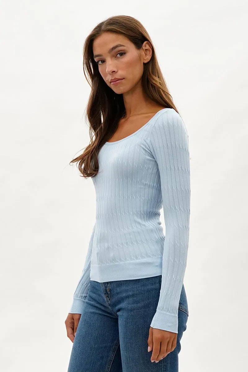 Ribbed Scoop Neck Long Sleeve Top - Blue sold by Fairweather product image thumbnail 2