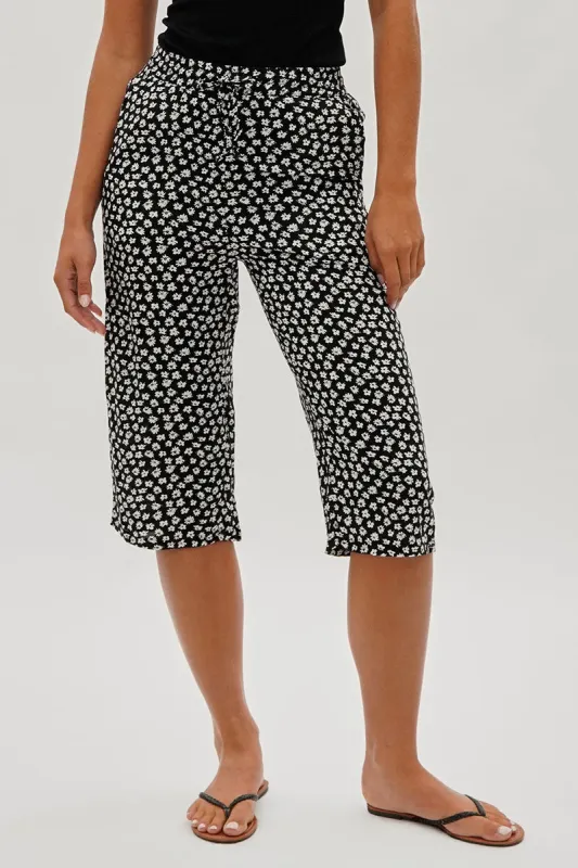International INC Company Floral Tie Waist Capris - Black sold by Fairweather