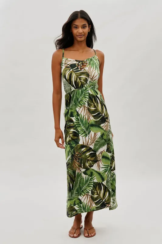 International INC Company Leaf Print Keyhole Maxi Dress - Green sold by Fairweather