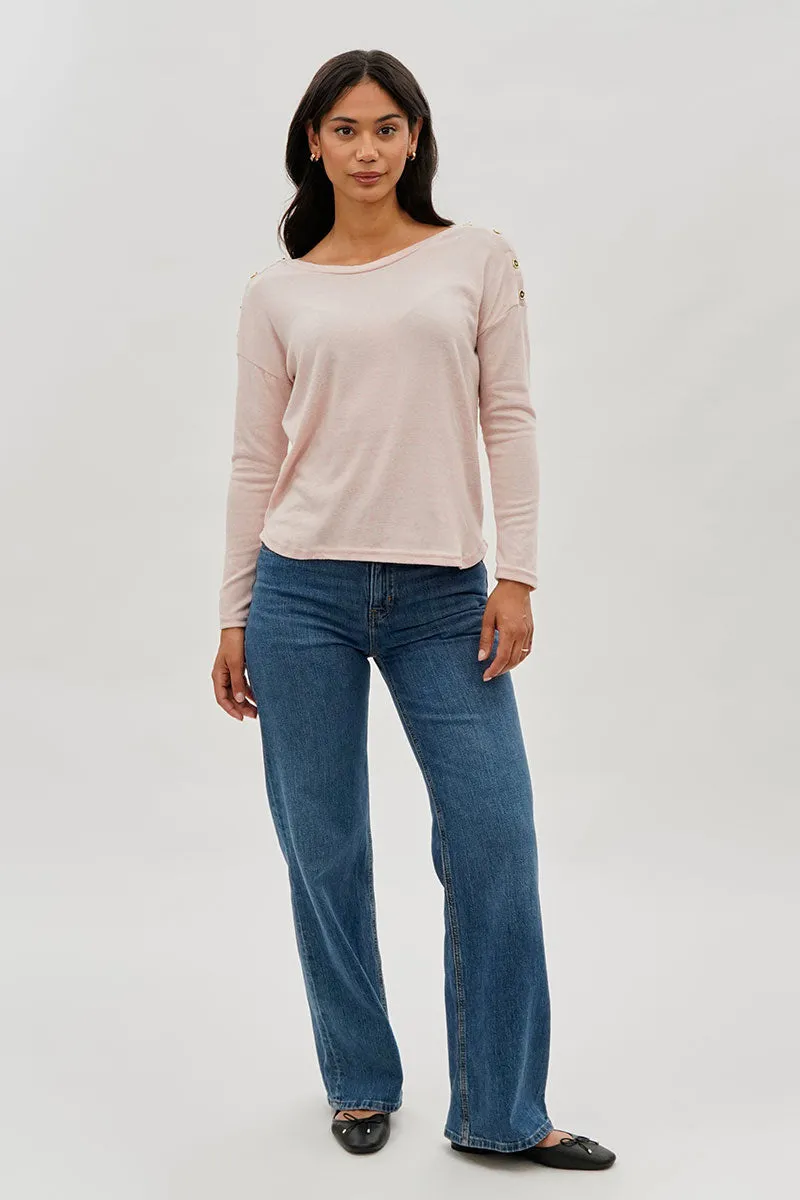 International INC Company Boat Neck Button Detail Pullover Sweater - Blush sold by Fairweather product image thumbnail 5