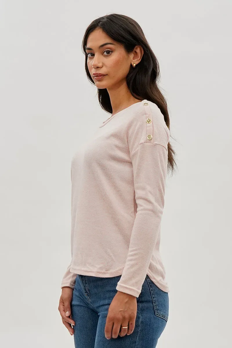 International INC Company Boat Neck Button Detail Pullover Sweater - Blush sold by Fairweather product image thumbnail 2