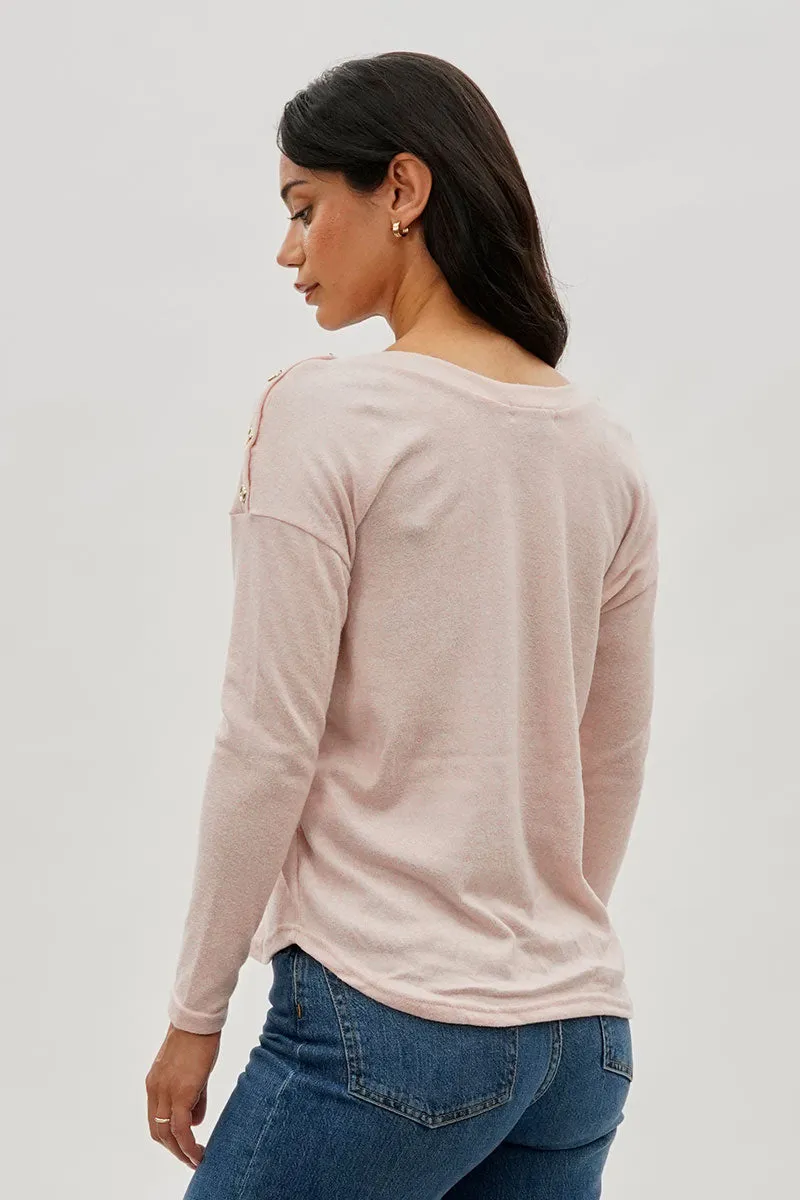 International INC Company Boat Neck Button Detail Pullover Sweater - Blush sold by Fairweather product image thumbnail 3