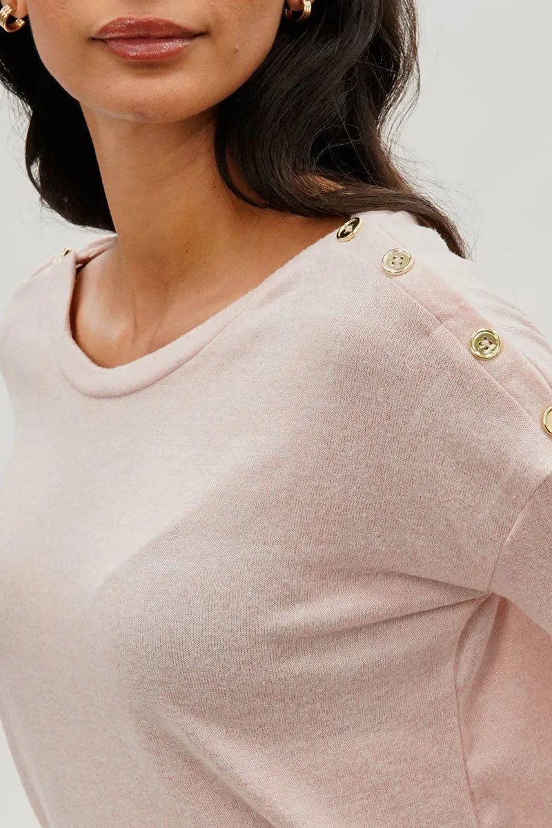 International INC Company Boat Neck Button Detail Pullover Sweater - Blush sold by Fairweather product image thumbnail 4