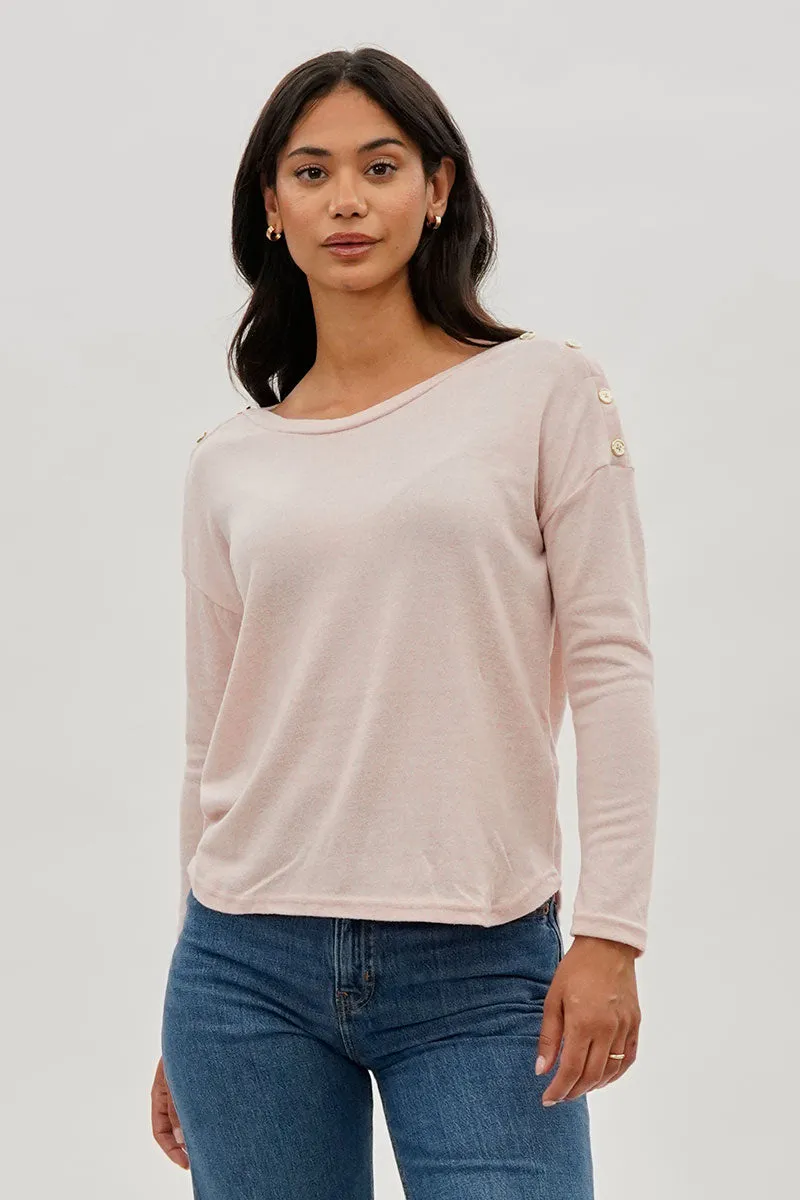 International INC Company Boat Neck Button Detail Pullover Sweater - Blush sold by Fairweather