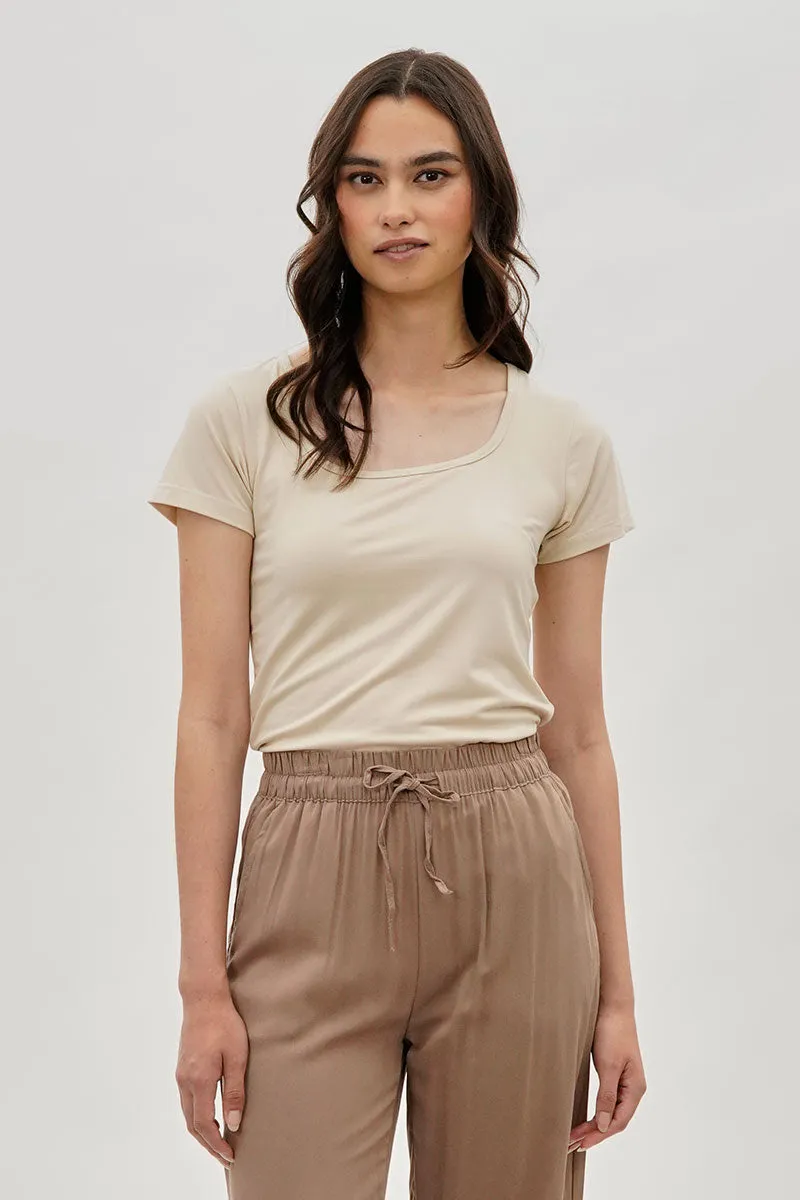 Costa Blanca Square Neck Tee - Beige sold by Fairweather