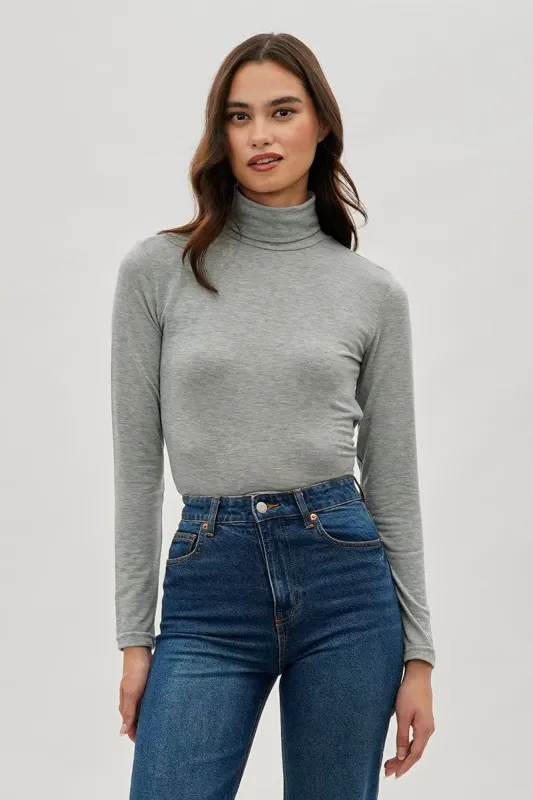 Magazine Cinched Side Turtleneck Long Sleeve Top - Grey sold by Fairweather