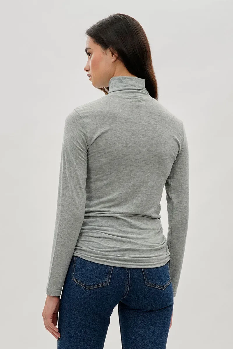 Magazine Cinched Side Turtleneck Long Sleeve Top - Grey sold by Fairweather product image thumbnail 3